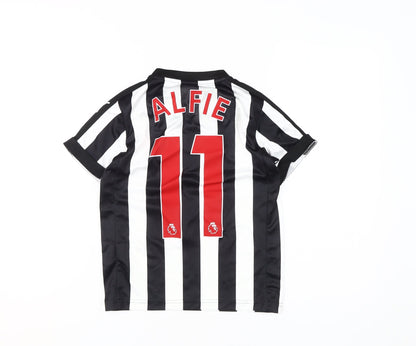 Back view of Puma boys’ football jersey black white stripe 9-10 years