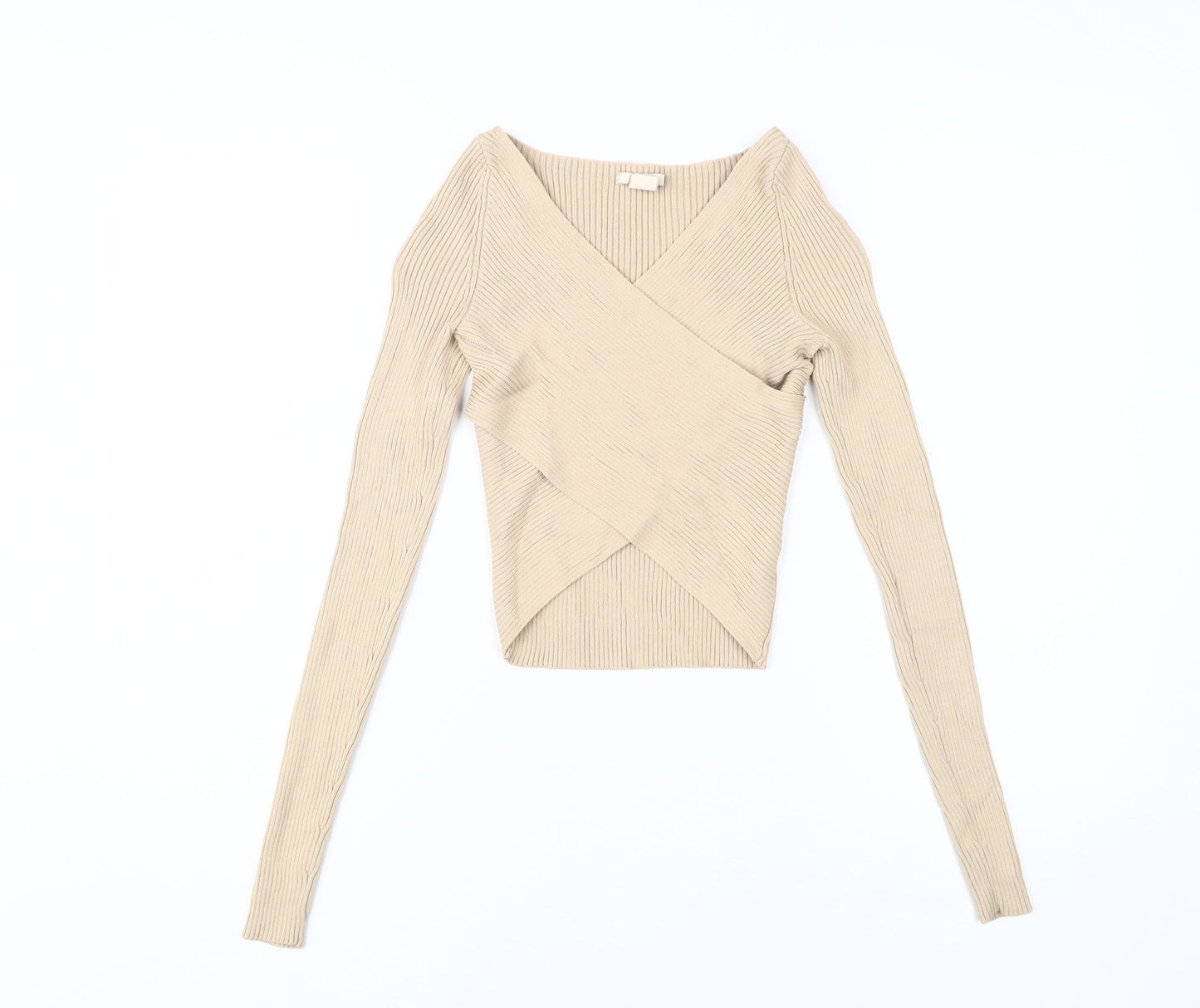 H&M Women's Beige Wrap V-Neck Knit Blouse Size 6