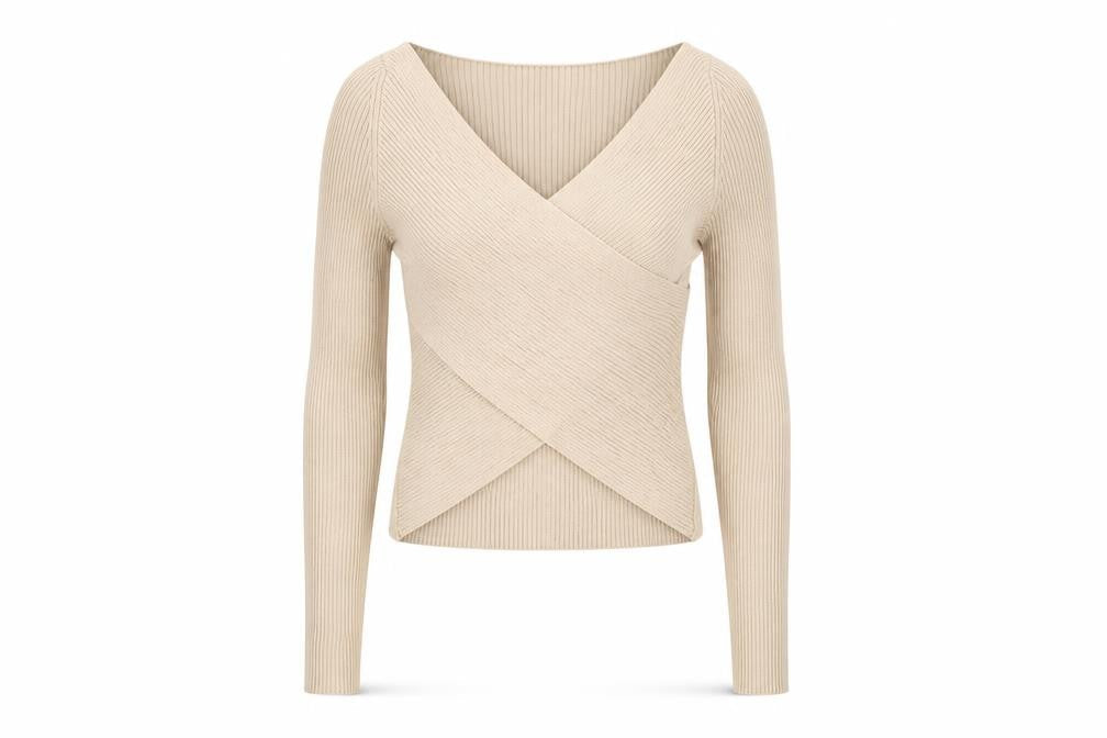 H&M Women's Beige Wrap V-Neck Knit Blouse Size 6