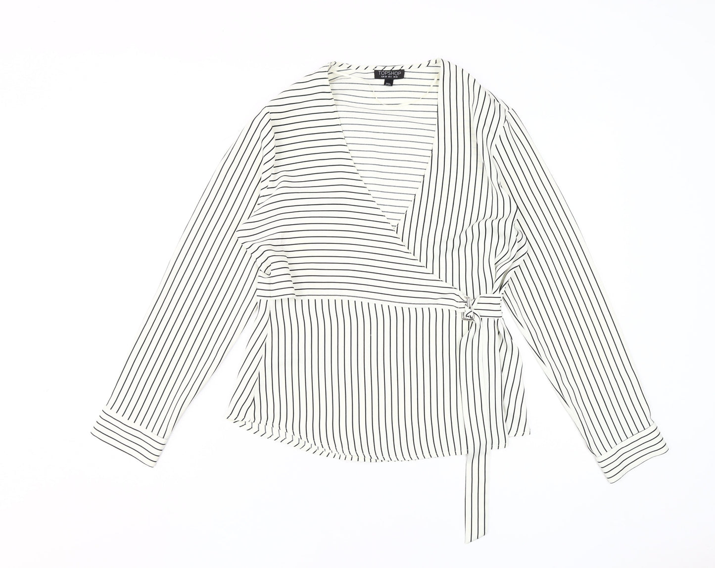 Topshop Women's White Striped Wrap Blouse, Size 10
