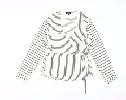 Topshop Women's White Striped Wrap Blouse, Size 10