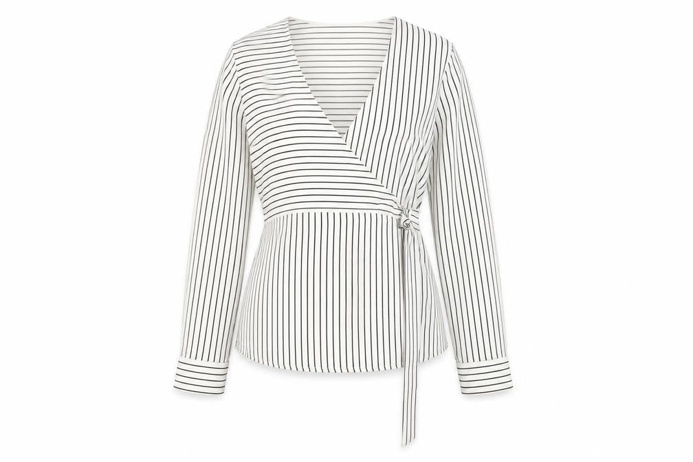 Topshop Women's White Striped Wrap Blouse, Size 10