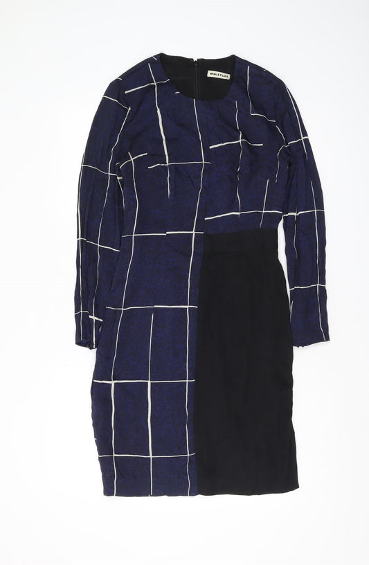 Whistles Women's Blue Check Sheath Dress Size 8