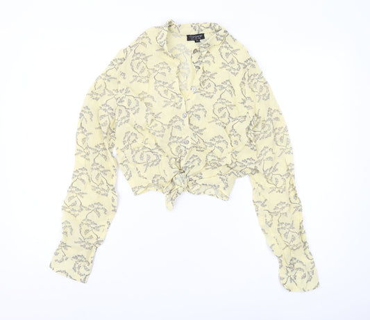 Topshop Women's Yellow Floral Cropped Button-Up Shirt
