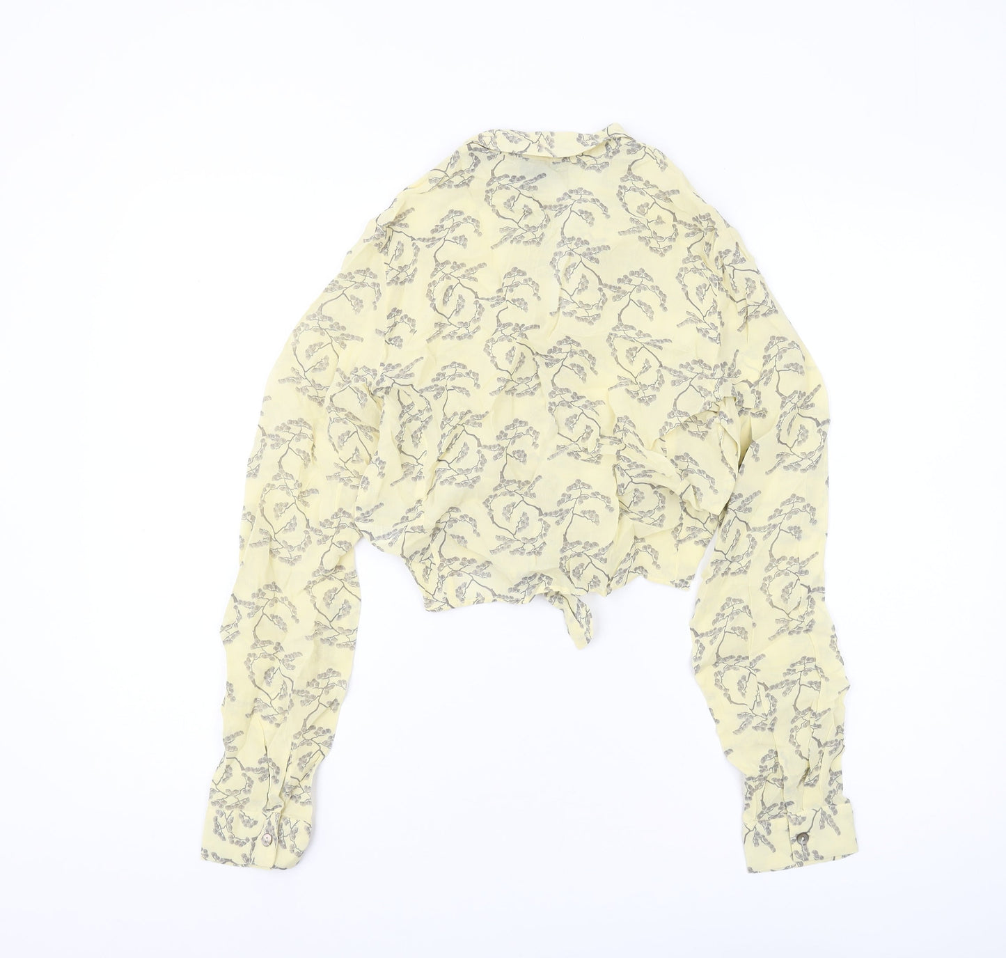Topshop Women's Yellow Floral Cropped Button-Up Shirt