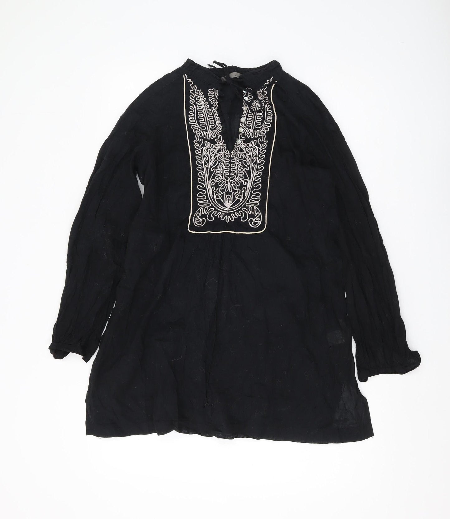 Zara Women's Black Embroidered Tunic Blouse XS