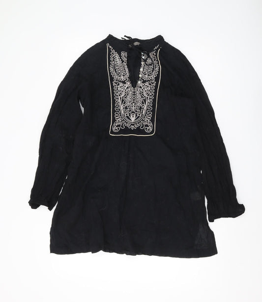 Zara Women's Black Embroidered Tunic Blouse XS