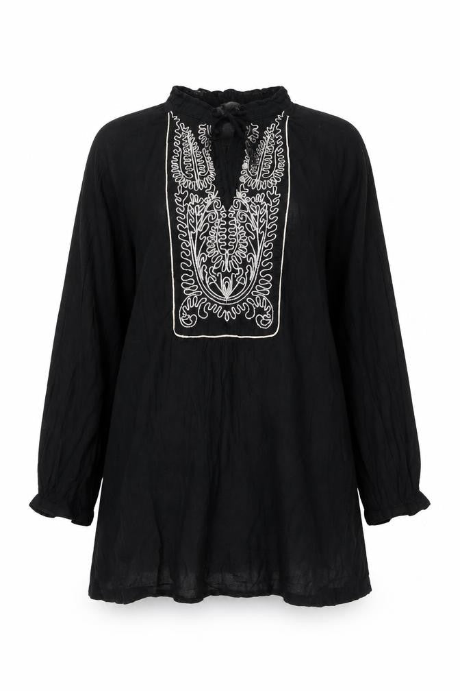 Zara Women's Black Embroidered Tunic Blouse XS