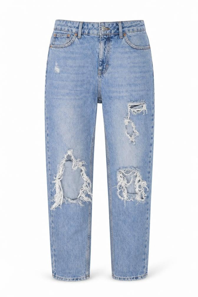 Topshop Women's Blue Mom Jeans - Distressed, Size M