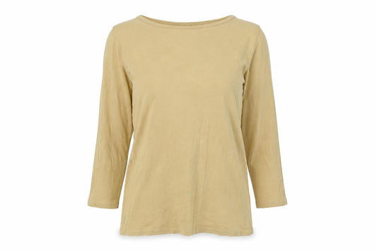 FatFace Yellow Boat Neck 3/4 Sleeve Cotton Top - Women UK 8