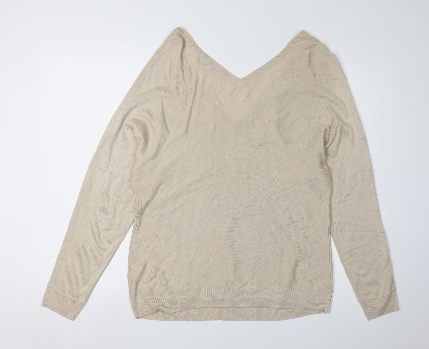 Next Women's Beige Sequin Star V-Neck Pullover M