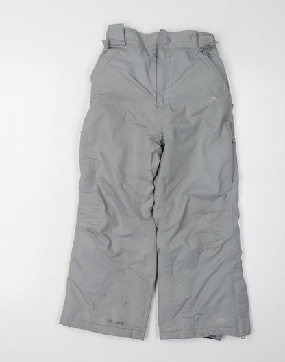 Additional front view of Trespass boys’' grey snow pants, size 5, waterproof winter trousers