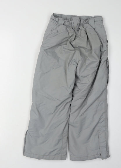 Back view of Trespass boys’' grey snow pants, size 5, waterproof winter trousers