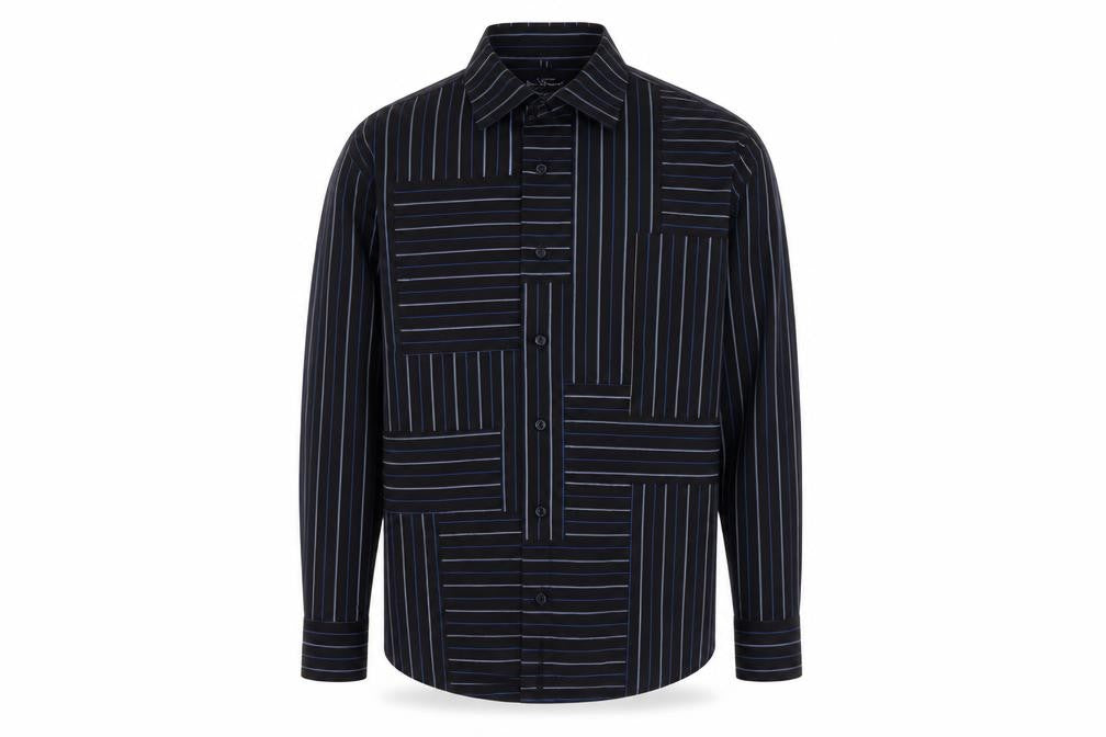 Ben Sherman Men's Black Striped Button-Up Shirt - Size S