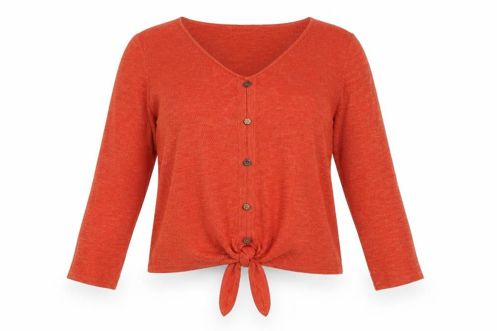White Stuff Women's Orange Button-Up Top, Size 8, Long Sleeve