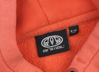 Close-up detail of Animal boys’ orange hoodie 9-10 years fleece pullover