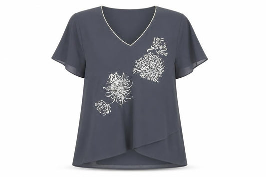 Jacques Vert Women's Grey Embroidered Floral Top, Size 12