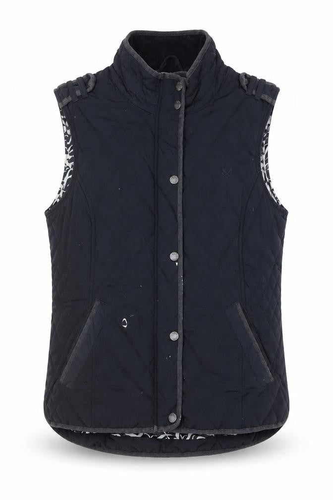 Front view of Crew Clothing Women's Black Quilted Waistcoat, size 12