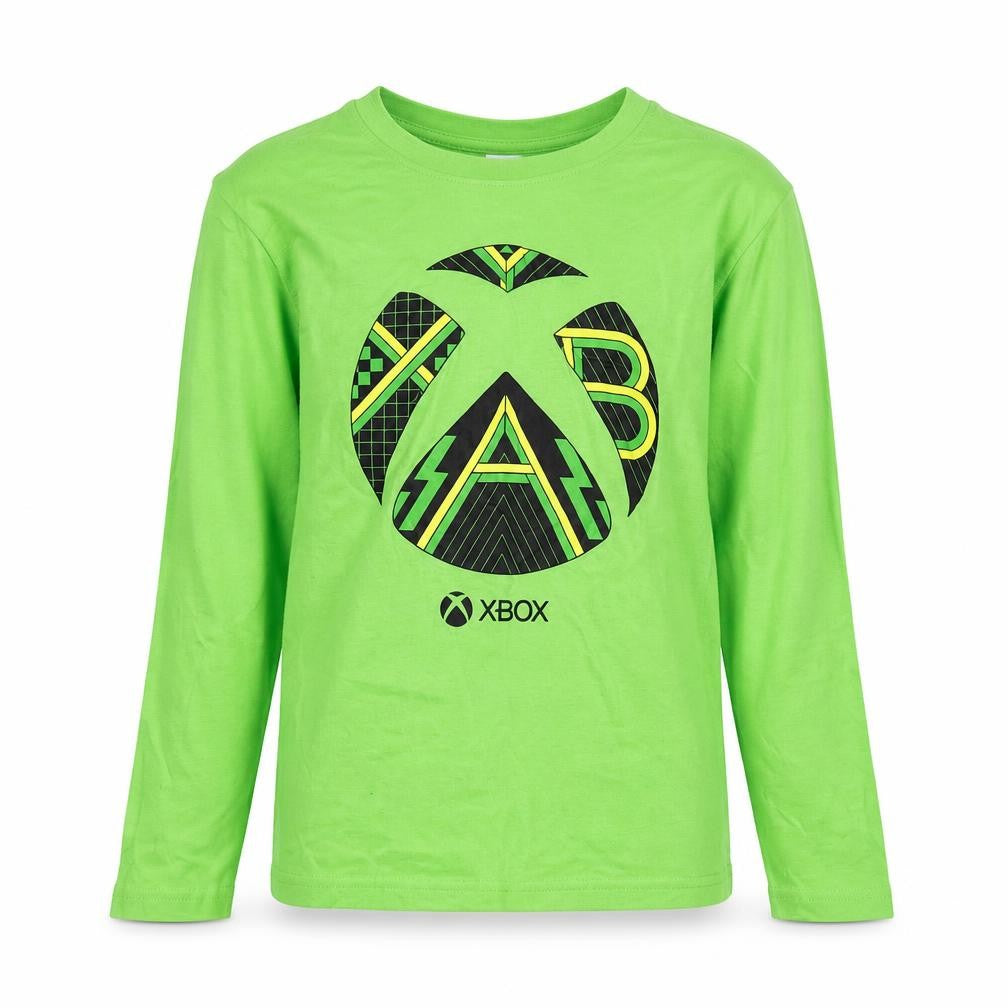 Front view of Xbox boys’ green graphic long sleeve t-shirt 8-9 years