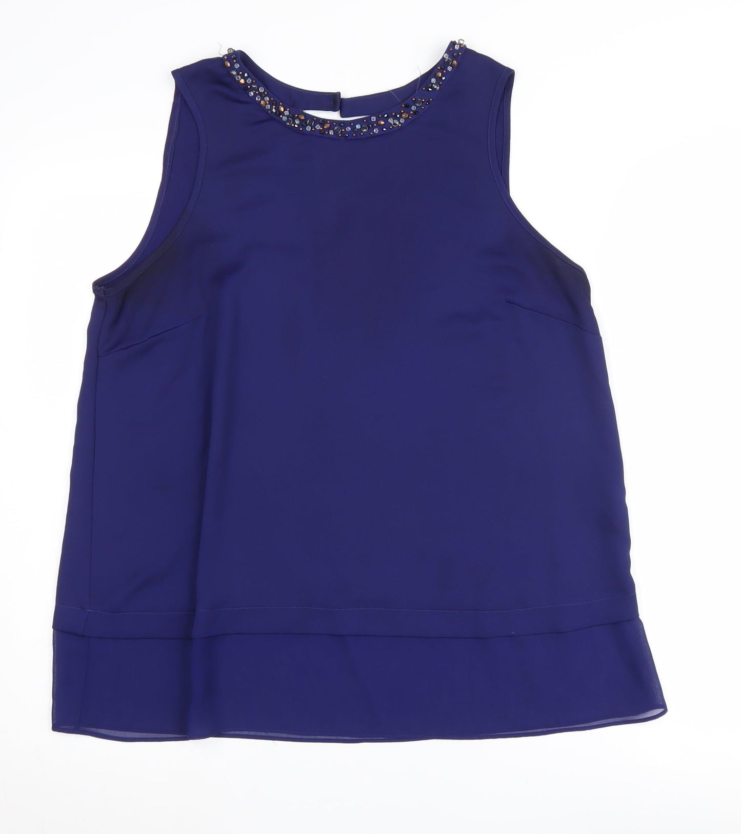 Marina Kaneva Women's Blue Beaded Sleeveless Blouse Size 14
