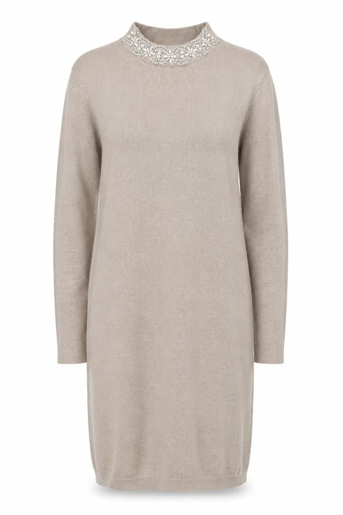 Paraphrase Women's Beige Long Sleeve Beaded Shift Dress