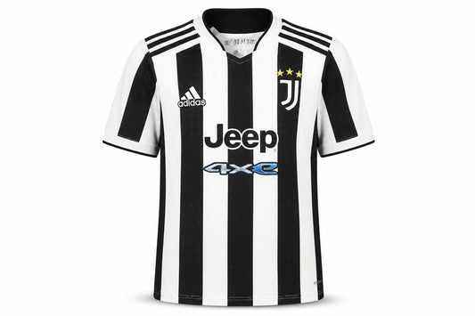 Front view of Adidas boys’ 11-12 black white jersey football striped top