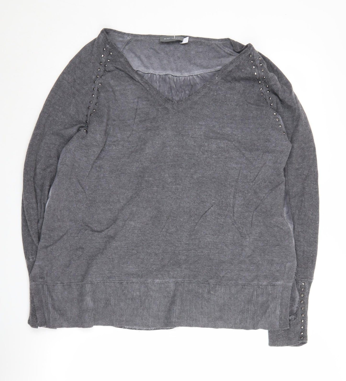 Mint Velvet Women's Grey V-Neck Pullover Jumper L