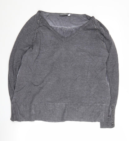 Mint Velvet Women's Grey V-Neck Pullover Jumper L