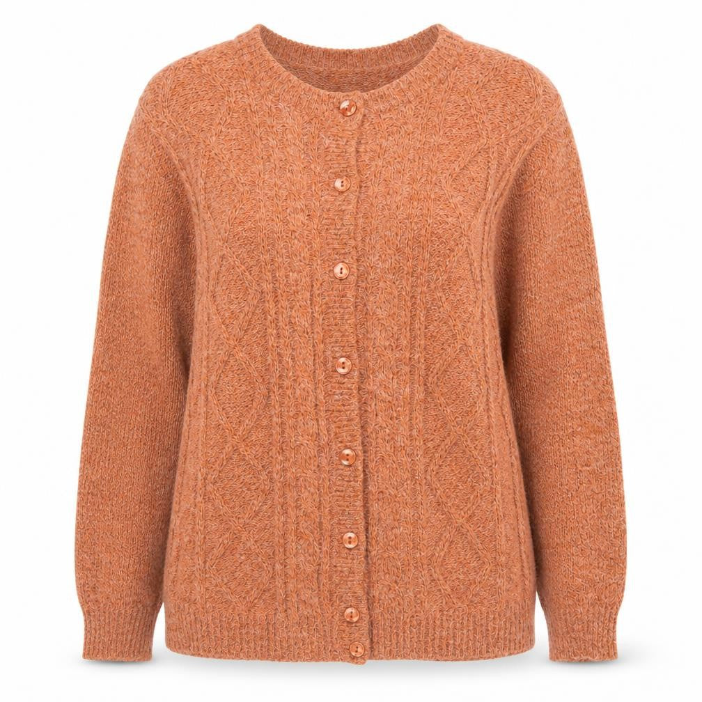 Damart Women's Orange Cardigan M Crew Neck