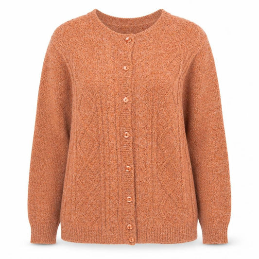 Damart Women's Orange Cardigan M Crew Neck