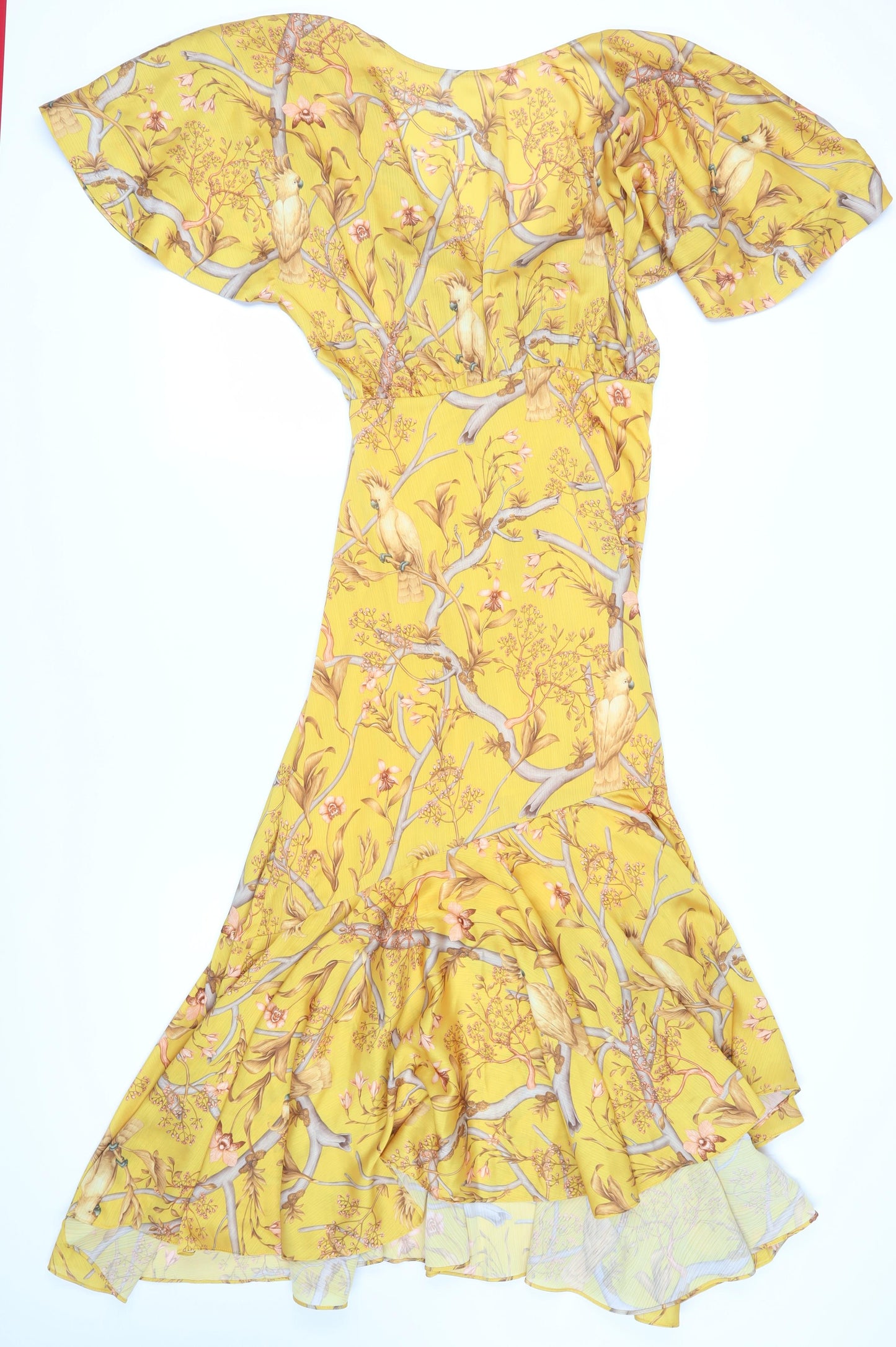 H&M Women's Yellow Mermaid Dress Size 12 - Flutter Sleeve, V-Neck