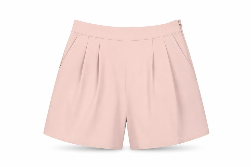 Topshop Women's Pink Chino Shorts, UK 10, Pleated