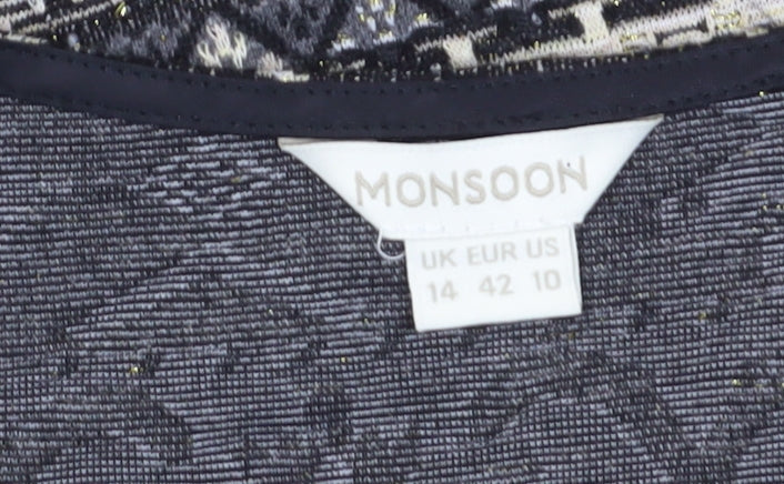 Monsoon Women's Black Multicoloured Geometric Coatigan, Size 14