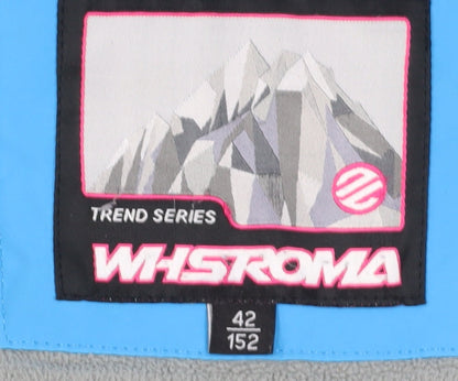 Close-up detail of WHSTROMA boys’ blue ski jacket waterproof 14