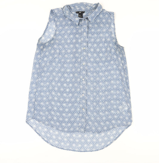 H&M Women's Blue Sleeveless Button-Up Top, Size 8