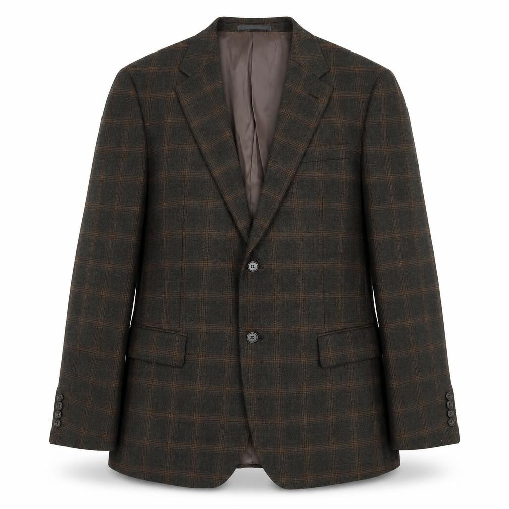 Greenwoods Elite Men's Brown Plaid Blazer Size 46R