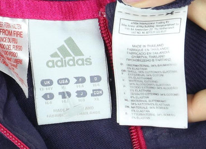 Close-up detail of Adidas girls’ purple full zip hoodie - 13-14 years