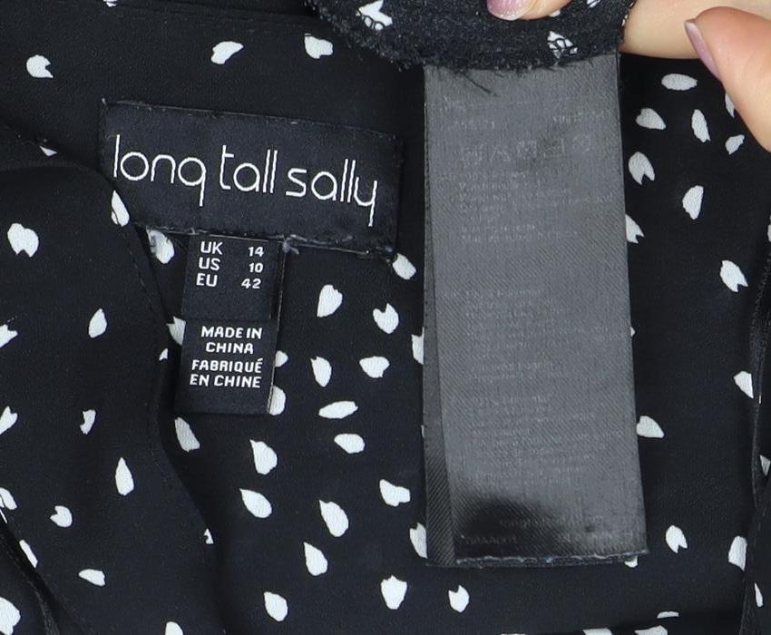Long Tall Sally Women's Black Print V-Neck Blouse Size 14