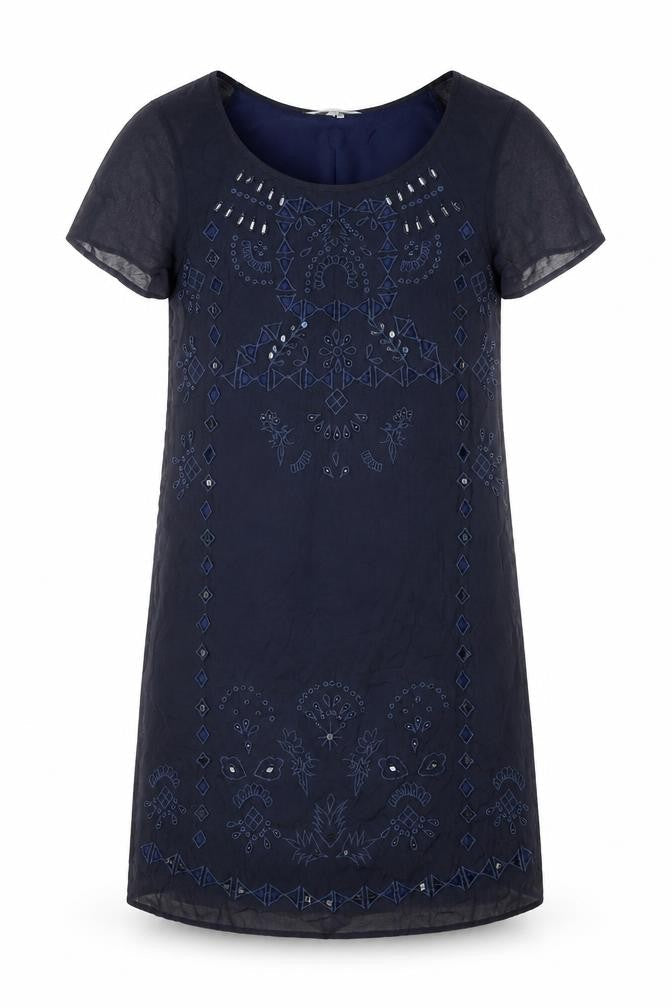 RJR.John Rocha Blue Embroidered Shift Dress, Size 10