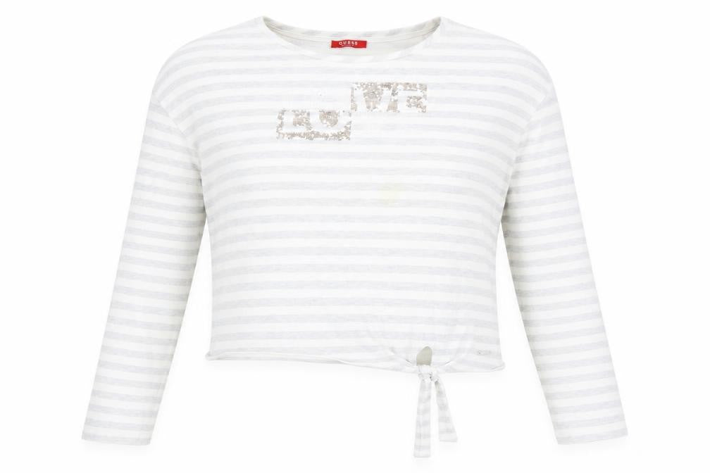 Guess Women's White Striped Cropped T-Shirt, Size M