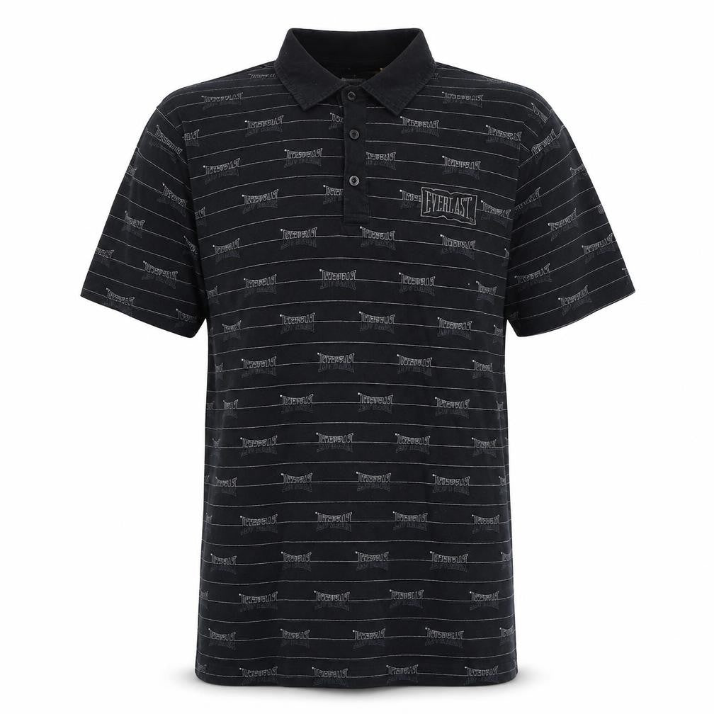 Everlast Men's Black Striped Polo Shirt L