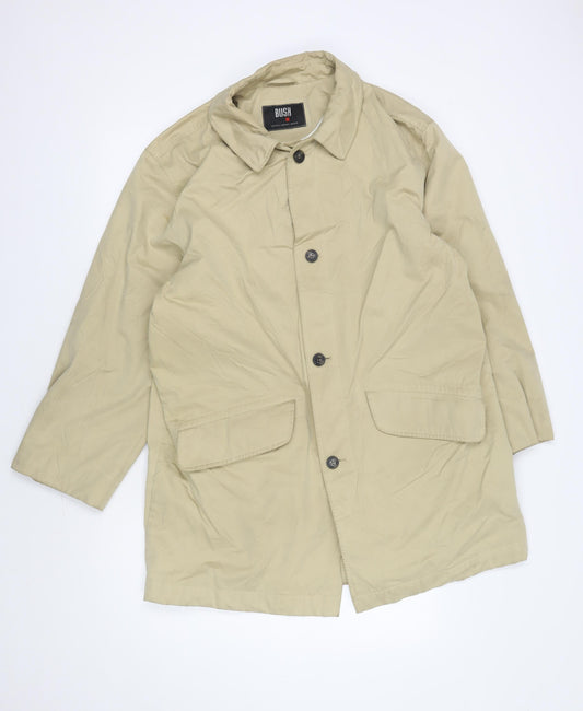 BUSH Men's Beige Overcoat, XL, Collared, Casual Style
