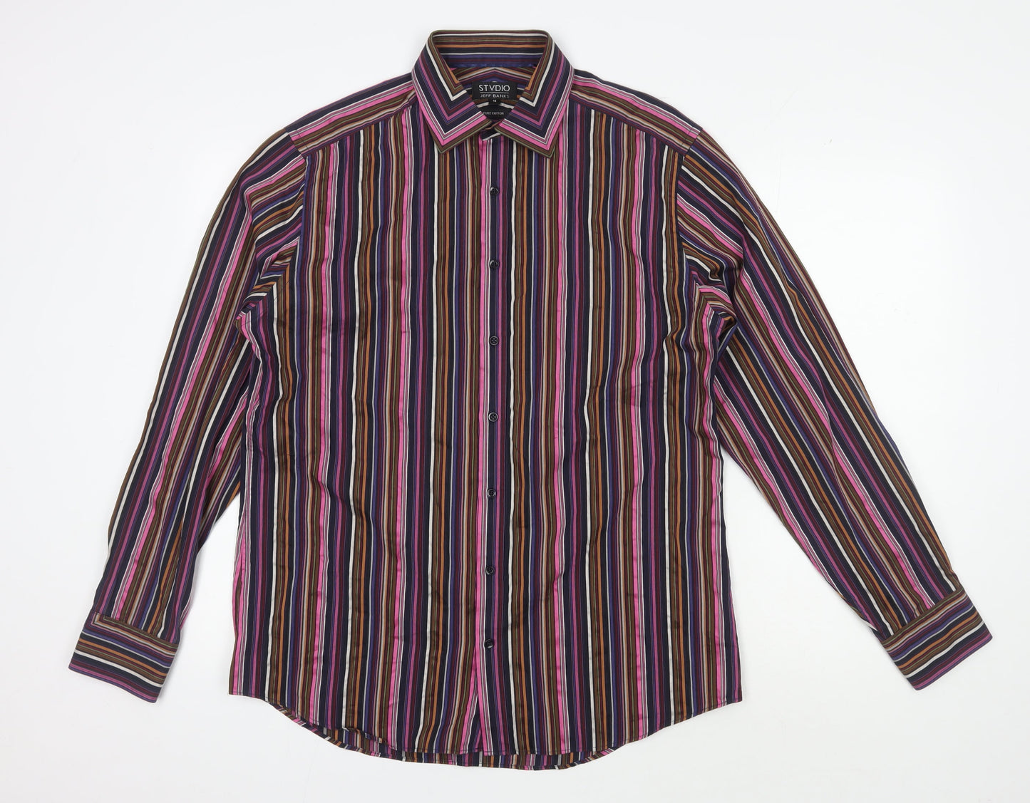 Jeff Banks Men's Multicoloured Striped Button-Up Shirt 16