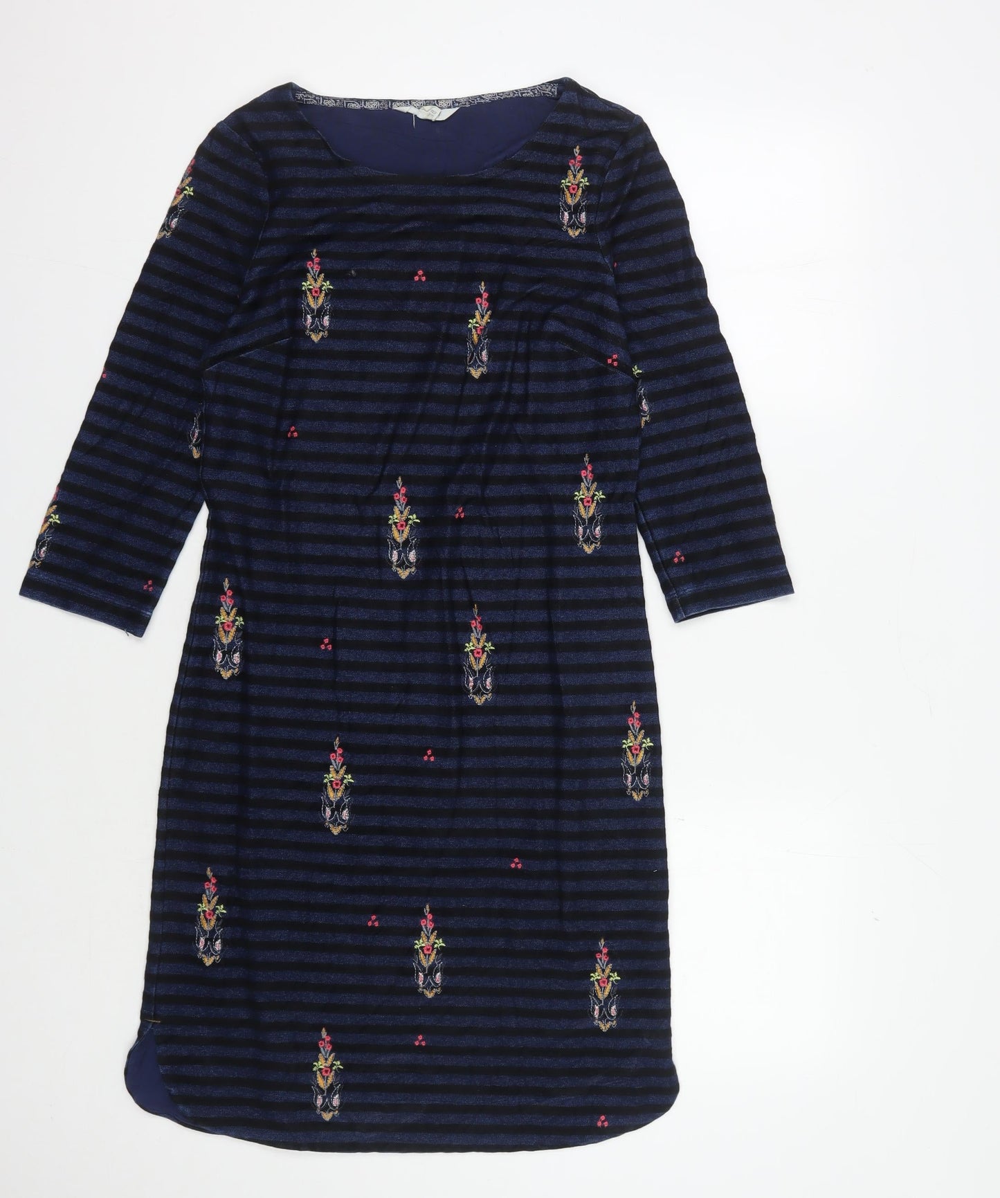 White Stuff Women’s Blue Striped Embroidered Dress Size 6