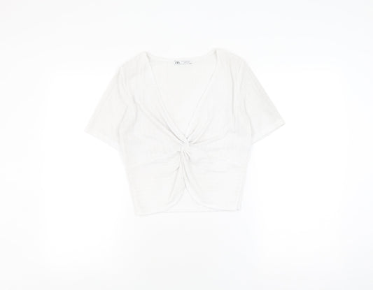 Zara Women’s White Wrap Blouse, M, V-Neck Casual Knit