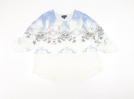 Saloos Women's White Floral 3/4 Sleeve Tunic Blouse Size 14