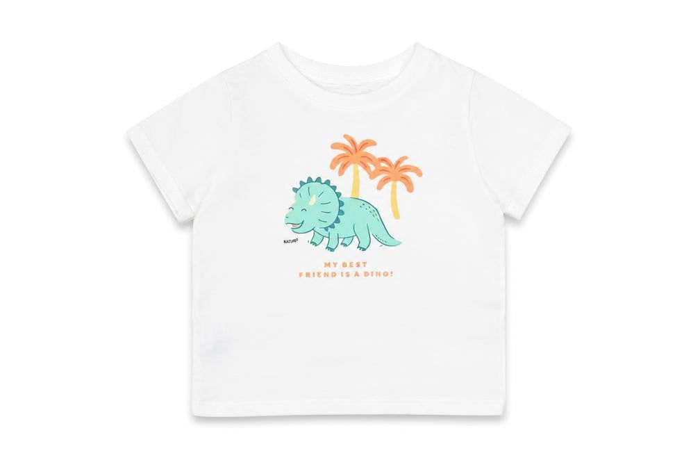 Mango Unisex Baby White Dinosaur T-Shirt - Size 18-24 Months