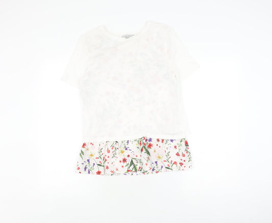 Marks and Spencer Women White Floral T-Shirt Size 8