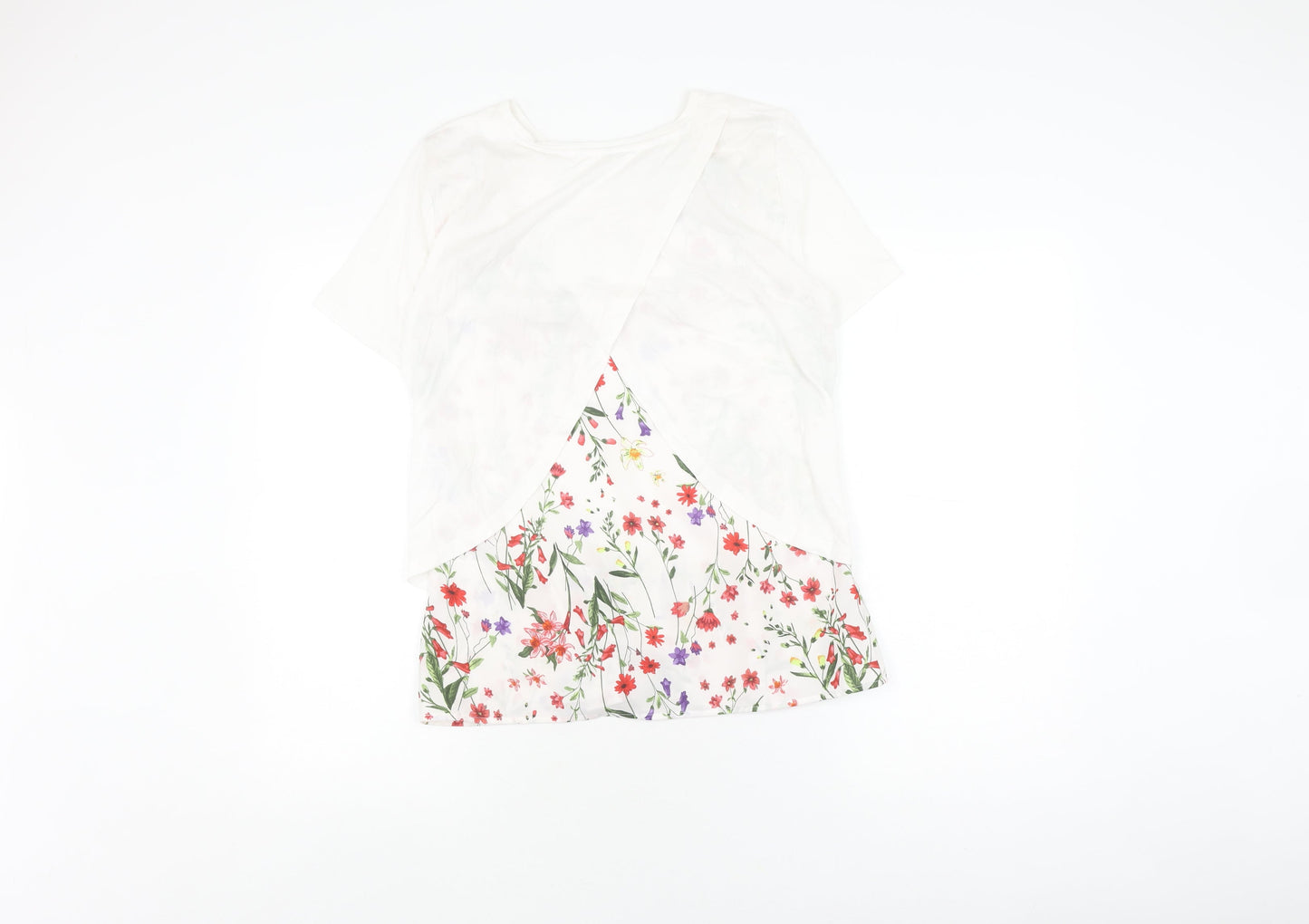 Marks and Spencer Women White Floral T-Shirt Size 8