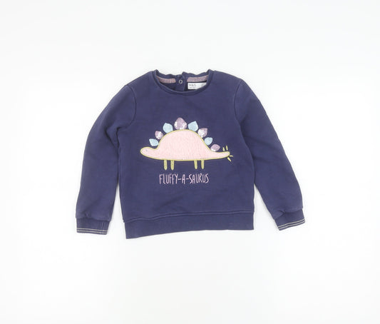 Marks and Spencer Girls Blue Henley Dinosaur Jumper 4-5 Years